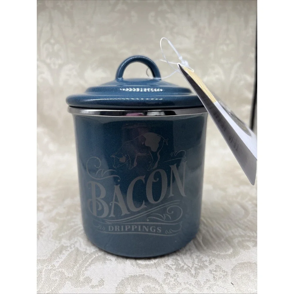 Ayesha Curry Modern Traditions Enamel on Steel Bacon Grease Can Blue NWT